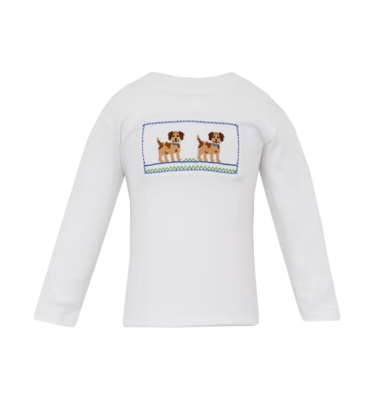 Anavini White Smocked Puppies Shirt