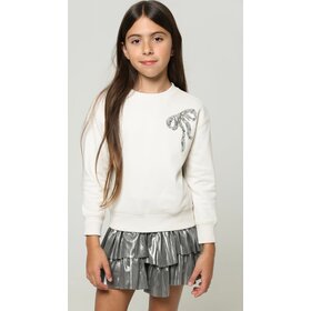 Off White Silver Sequin Bow Sweatshirt