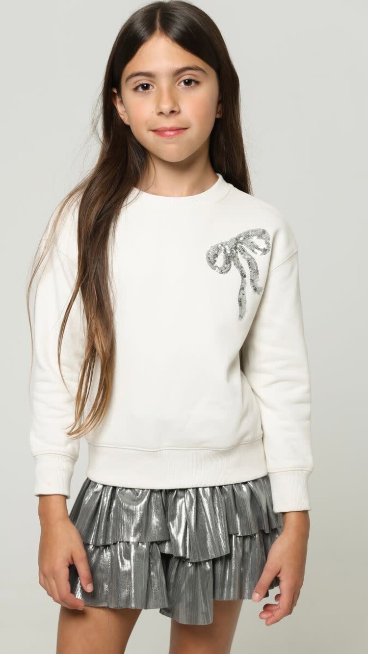 Off White Silver Sequin Bow Sweatshirt