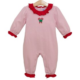 Trotter Street Kids Pink Candy Cane Emb Ruffle Romper