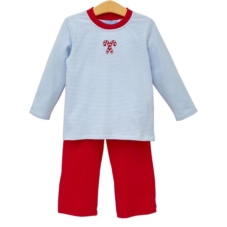 Trotter Street Kids Blue Candy Cane Emb Pant Set