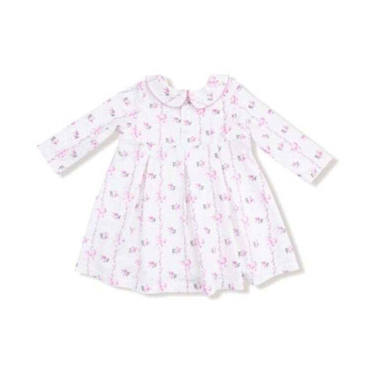 Angel Dear Dainty Buds And Bows Stripe - L/S Peter Pan Collar Dress W/ Smocking + Diaper Cover