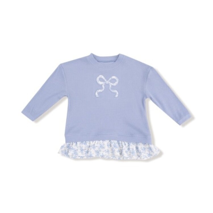 Angel Dear Romi Floral - Waffle Pull Over with Ruffle and Rib Bow Applique w Rib Leggings