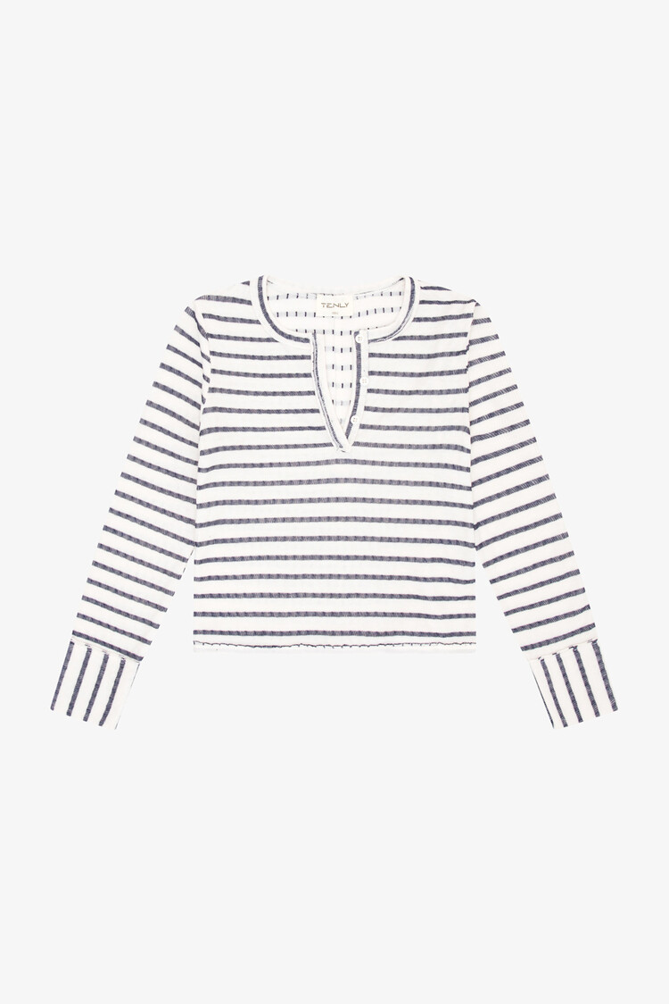 Tenly Indigo Storm Striped L/S Henley Shirt