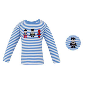 Claire & Charlie Blue Stripe Super Hero LS Shirt