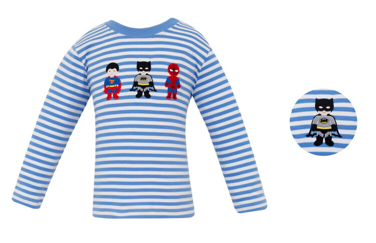 Claire & Charlie Blue Stripe Super Hero LS Shirt
