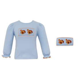Anavini Blue Smocked Turkey Ruffle Shirt