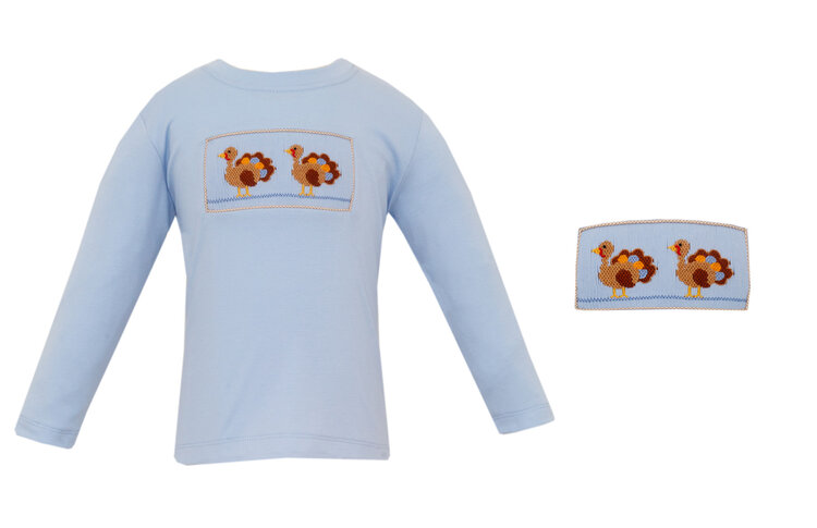 Anavini Blue Smocked Turkey Shirt