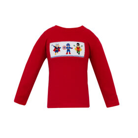 Anavini Red Smocked Super Heros Shirt