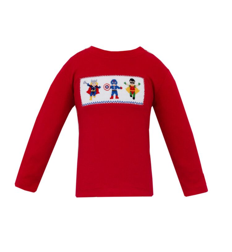 Anavini Red Smocked Super Heros Shirt