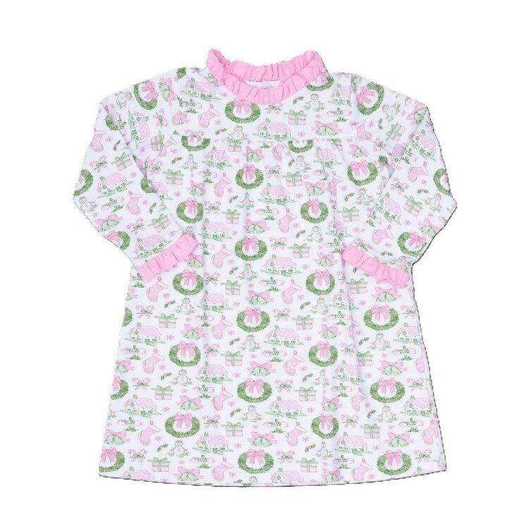 The Oaks Pink Holiday Toile Loungewear Dress