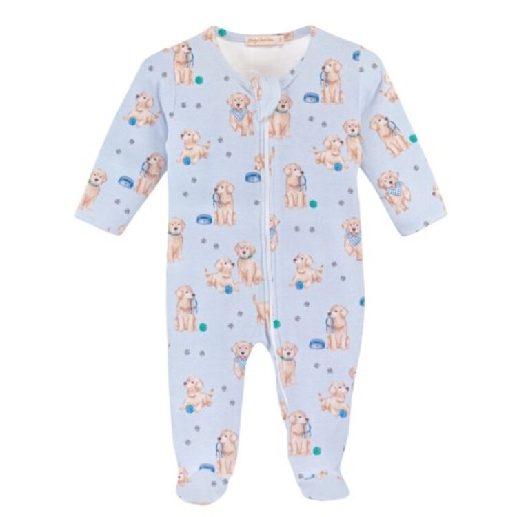 Baby Club Chic Blue Puppy Adventure Zip Footie