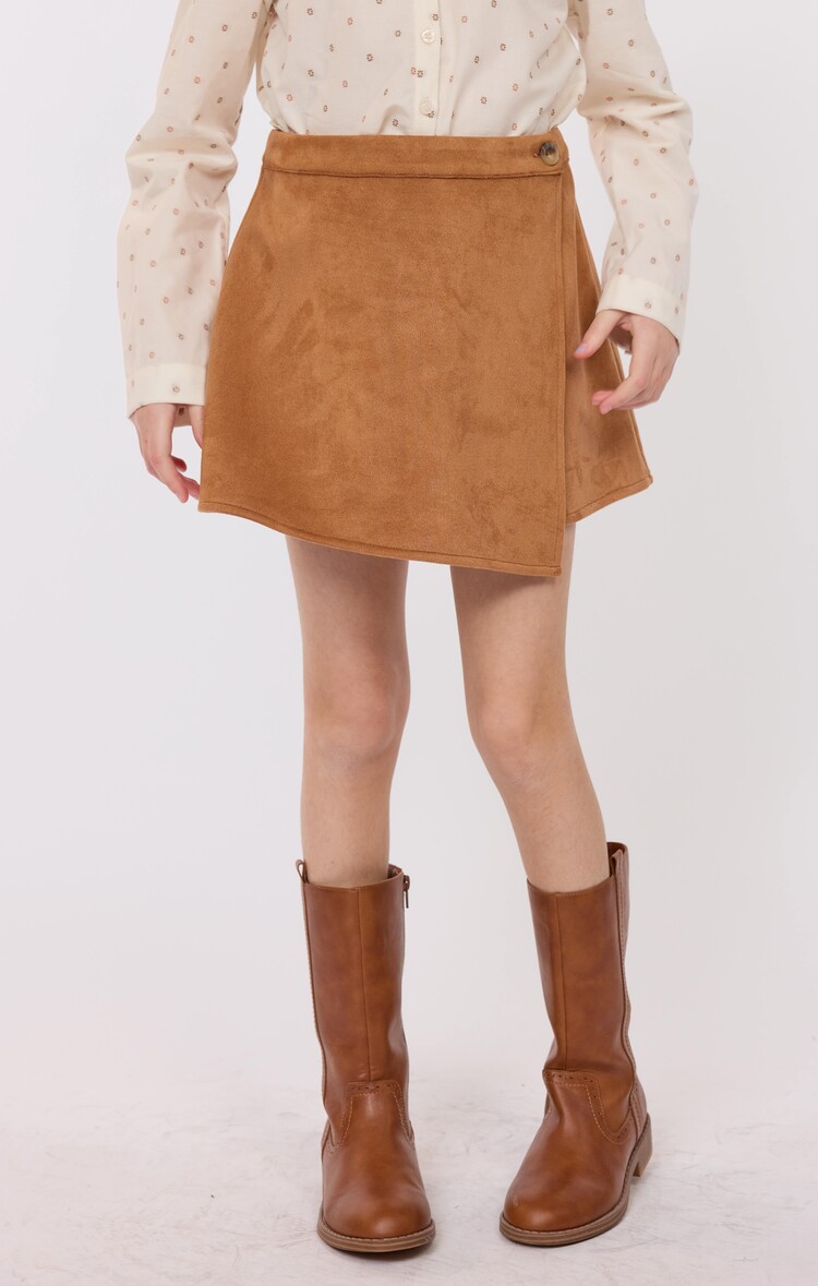 Sadie & Sage Camel Wrap Over Faux Suede Skort