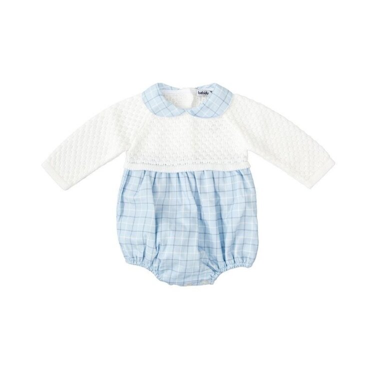 Babidu Blue Plaid Knit Bubble & Hat Set