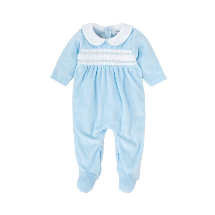 Babidu Blue Velour Smocked Footie
