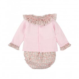 Babidu Pink Floral Ruff Collar Bloomer Set