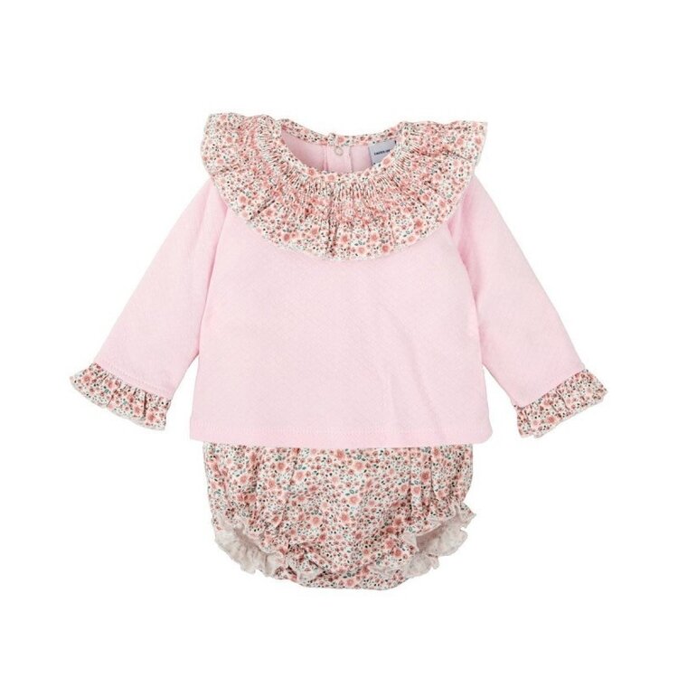 Babidu Pink Floral Ruff Collar Bloomer Set