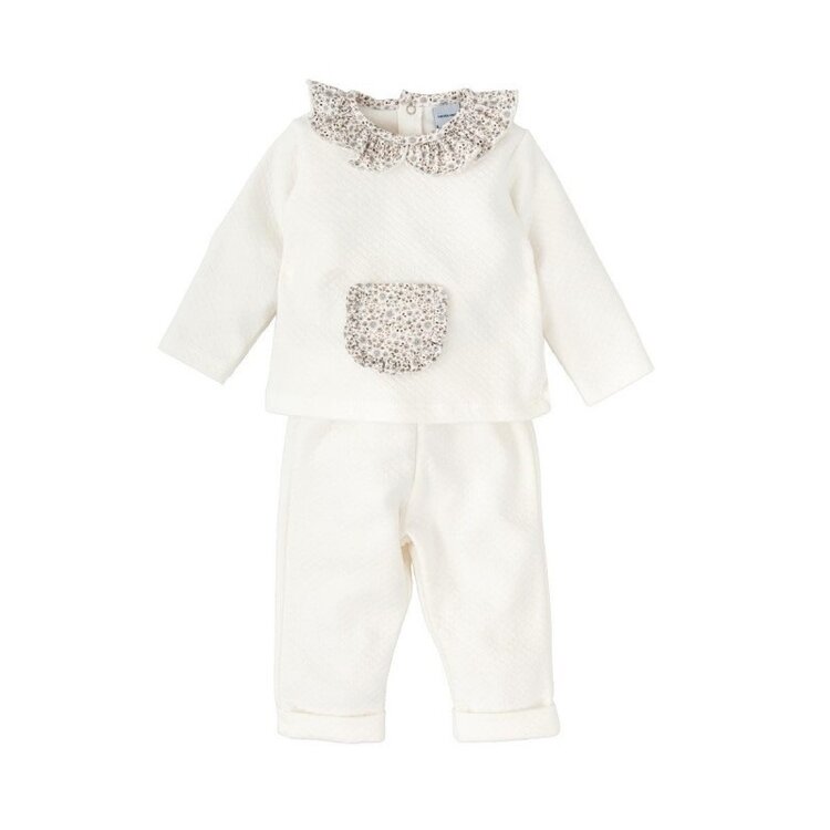 Babidu White Quilted Floral Pant Set