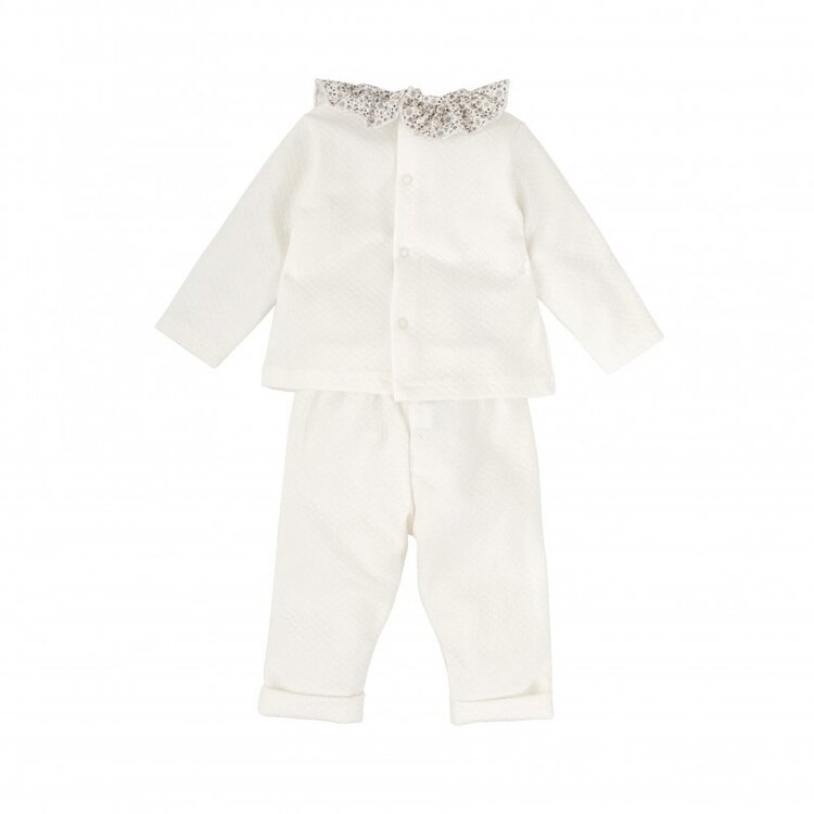 Babidu White Quilted Floral Pant Set