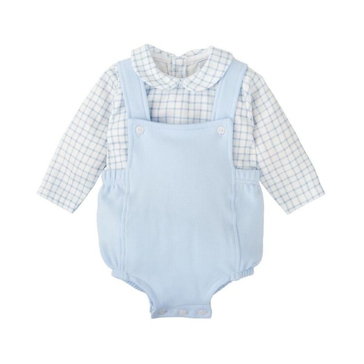 Babidu Blue Check Overall Bubble Set