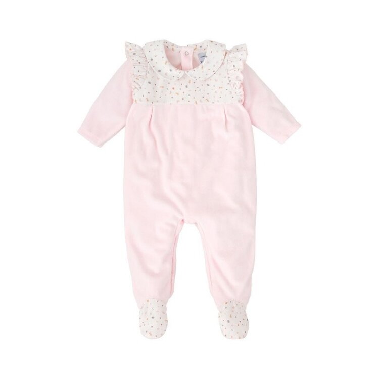 Babidu Pink Floral Top Ruff Footie