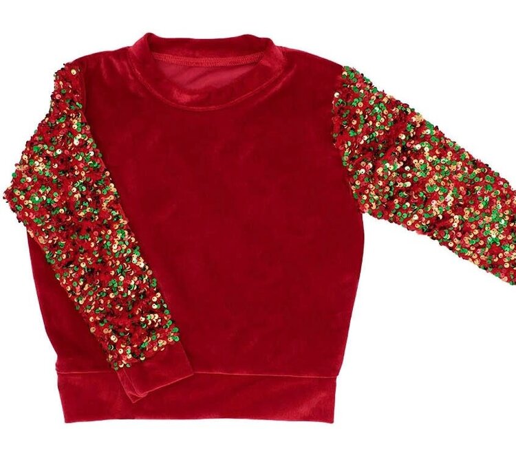 Azarhia Red Velvet Christmas Sequin Sleeve Top