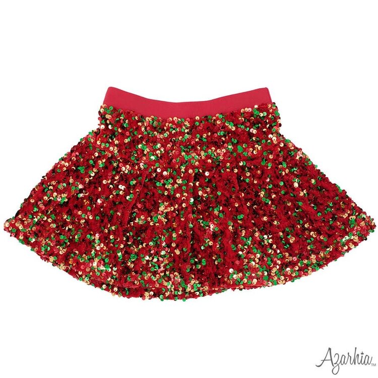 Azarhia Christmas Sequin Velvet Skort