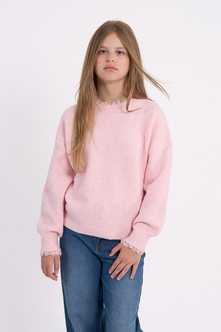Molly Bracken Lace Trimmed Pink Sweater