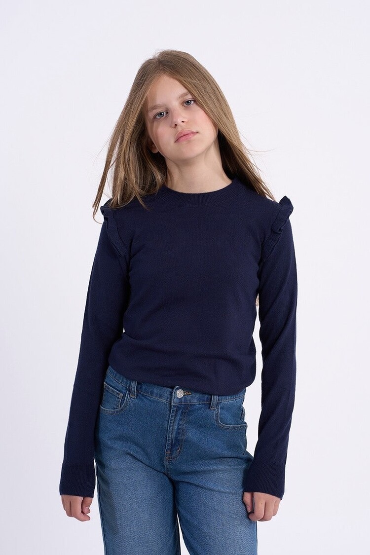 Molly Bracken Navy Ruffle Shoulder Sweater