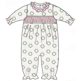 Petit Bebe Pink Wreaths LS Romper