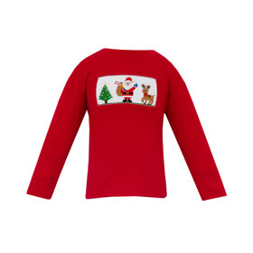 Anavini Red Santa & Reindeer Smocked LS Shirt