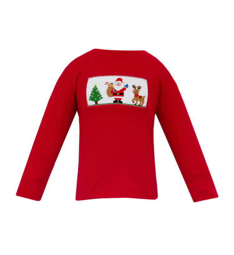 Anavini Red Santa & Reindeer Smocked LS Shirt