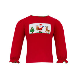 Anavini Red Ruffle Santa & Reindeer LS Shirt