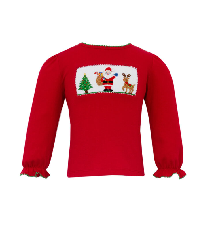 Anavini Red Ruffle Santa & Reindeer LS Shirt