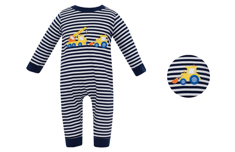 Claire & Charlie Navy Blue Striped Crane Romper