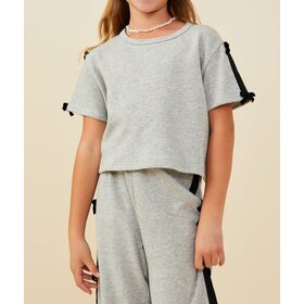 Hayden Girl Grey Bow Trim Terry Top