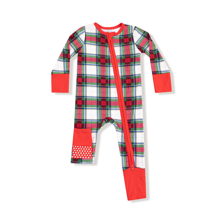 Angel Dear Holiday Plaid Zipper Romper