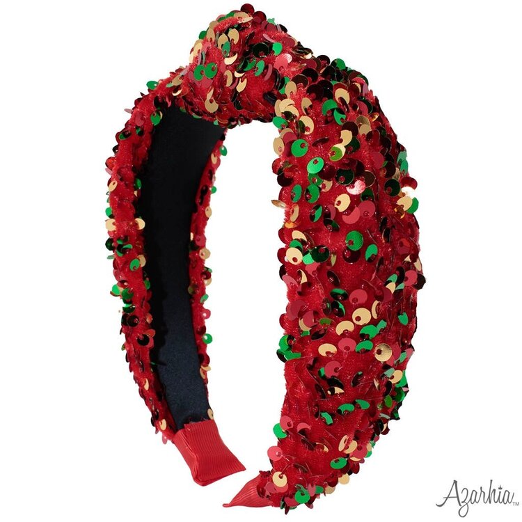Azarhia Sequin Christmas Velvet Top Knot Headband