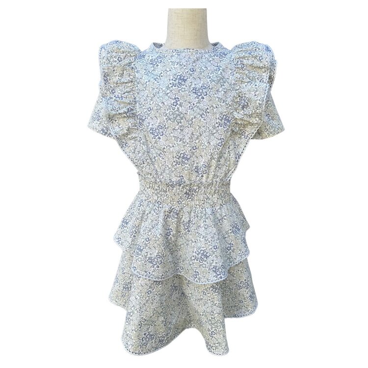 Pleat Grey Blooms Collier Dress