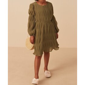 Hayden Girl Olive Pleated Pheasant Sleeve Dress