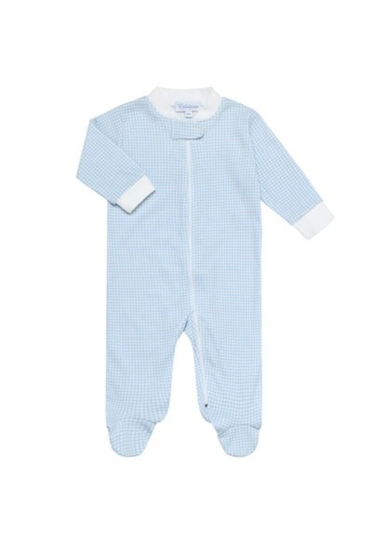 Nella Pima Blue Gingham Zipper Footie
