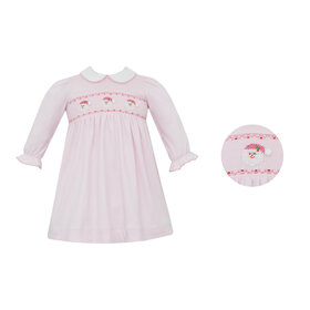 Petit Bebe Pink Stripe Smocked Santa Dress