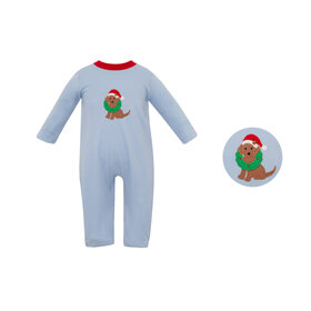 Claire & Charlie Holiday Puppy w/Wreath Blue Romper