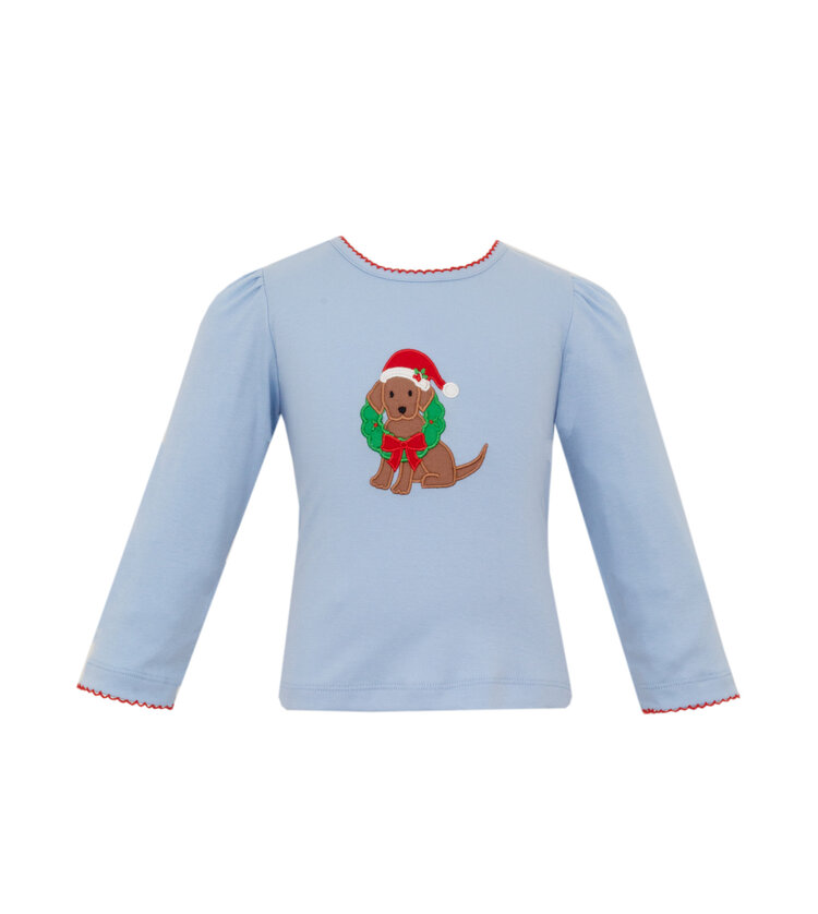 Claire & Charlie Holiday Puppy w/Wreath Girls Shirt