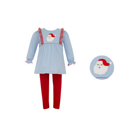 Claire & Charlie Blue w/Red Check Ruffle Santa Tunic Set
