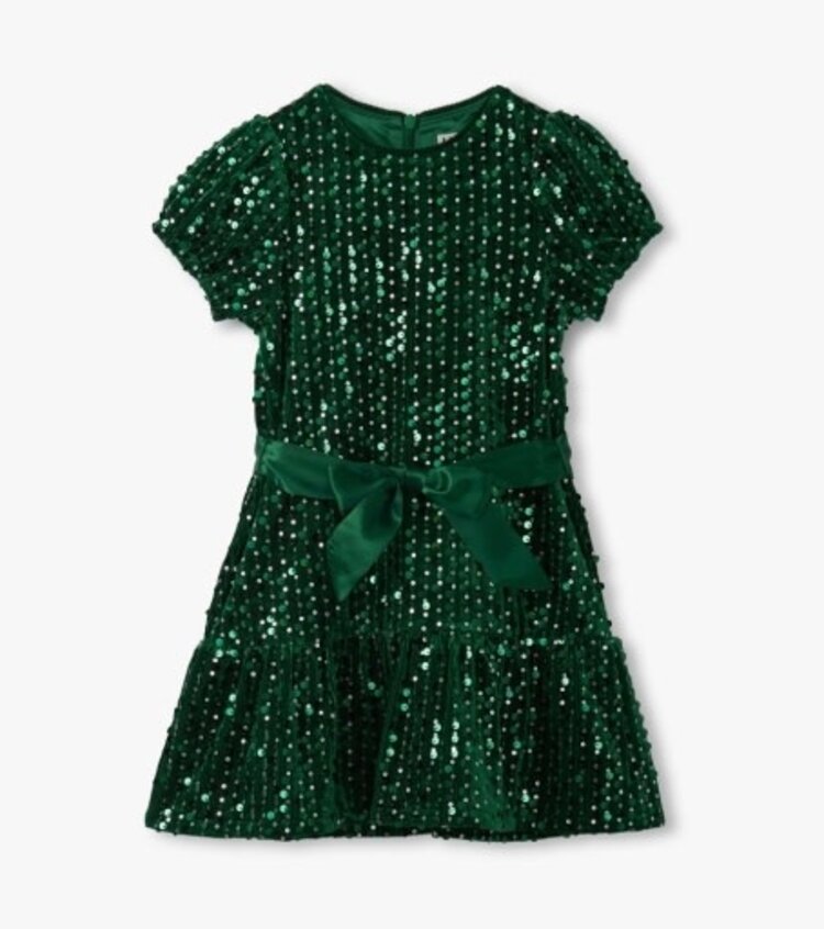 green sequins velvet dress