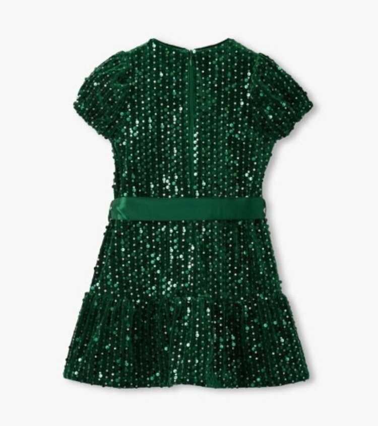 green sequins velvet dress