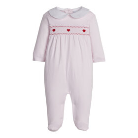 Little English Pink  Heart Smocked Footie