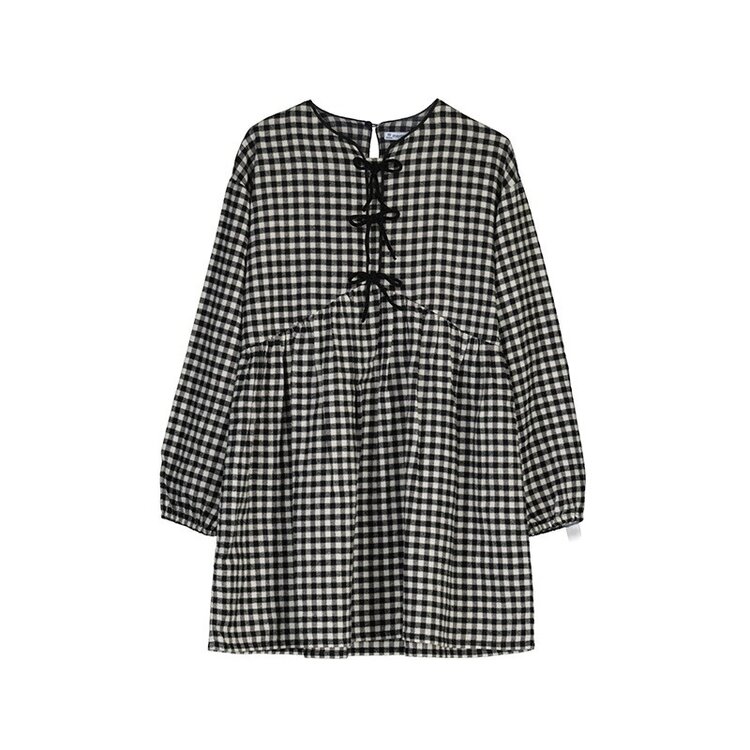 Mayoral Black Check Bow Dress