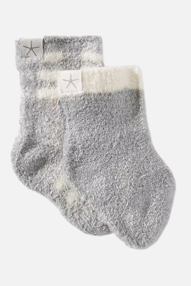 Barefoot Dreams Moonbeam Cream Baby Plaid Sock Set